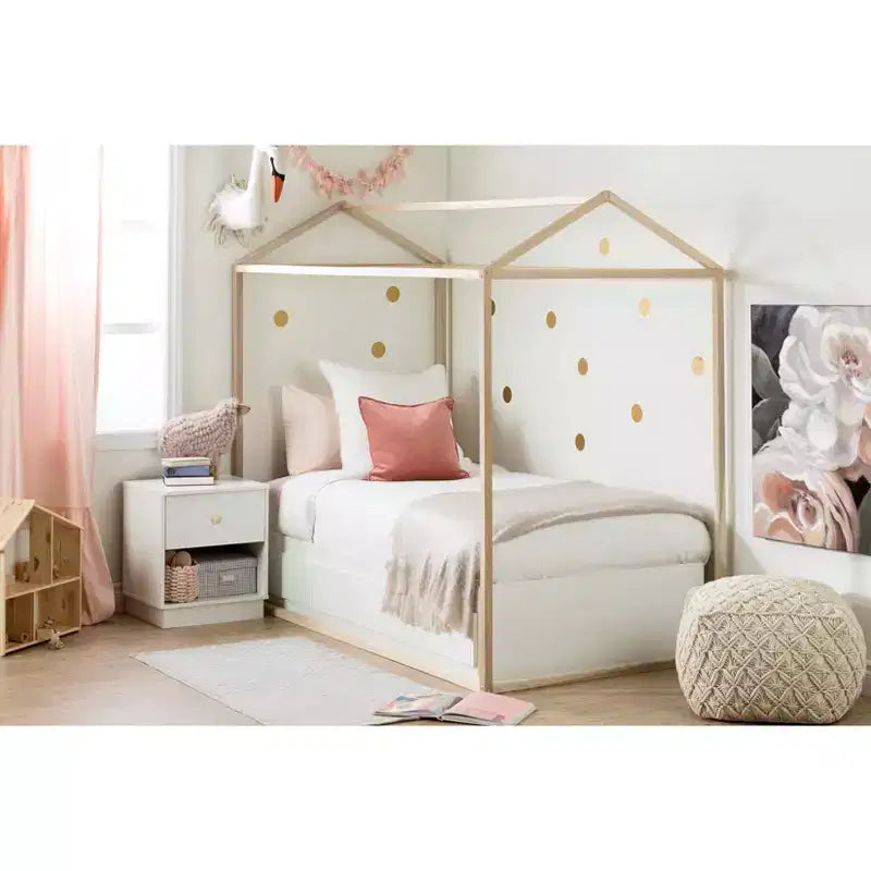 Lit cabane enfant – Cadre en bois de peuplier naturel, Taille double
