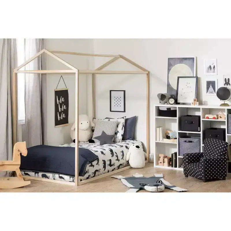Lit cabane enfant – Cadre en bois de peuplier naturel, Taille double