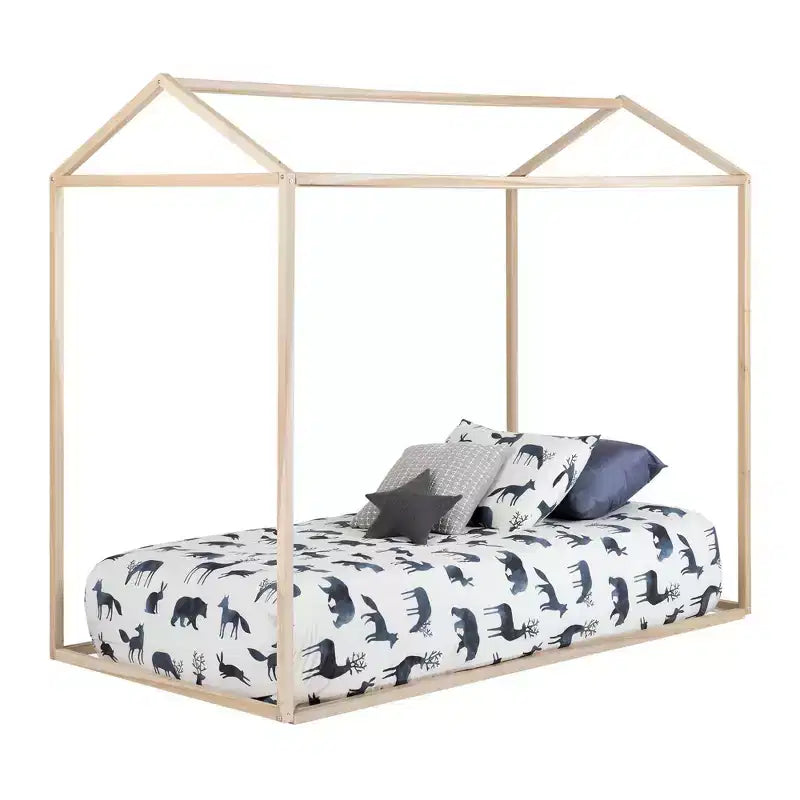 Lit cabane enfant – Cadre en bois de peuplier naturel, Taille double