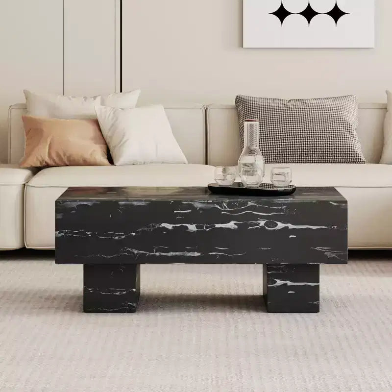 Table basse moderne extra-large de 109 cm, table centrale rectangulaire rustique avec base adaptée aux tapis pour salon et salles de cinéma maison