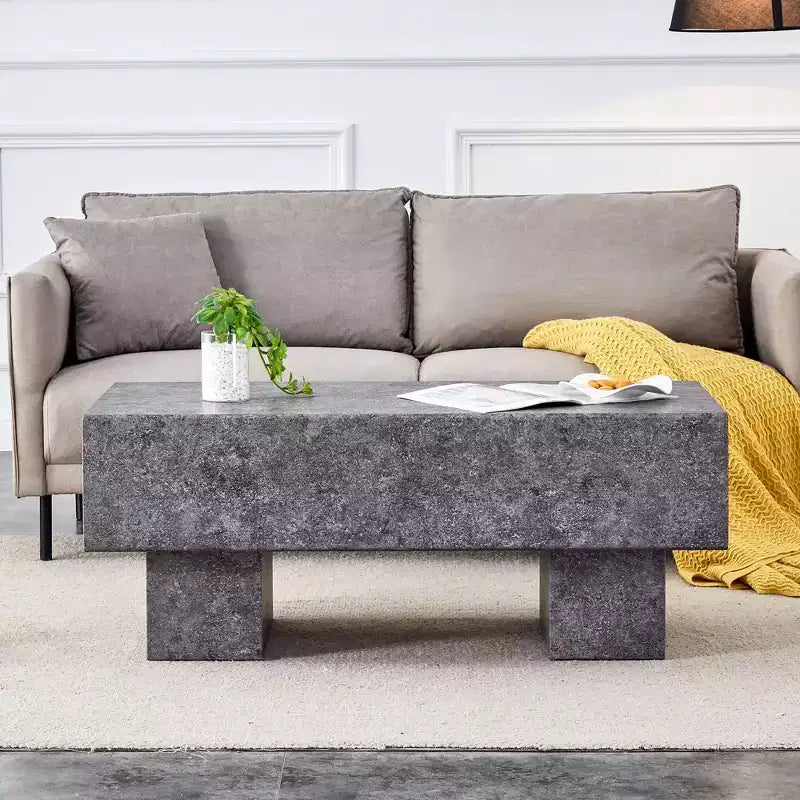 Table basse moderne extra-large de 109 cm, table centrale rectangulaire rustique avec base adaptée aux tapis pour salon et salles de cinéma maison