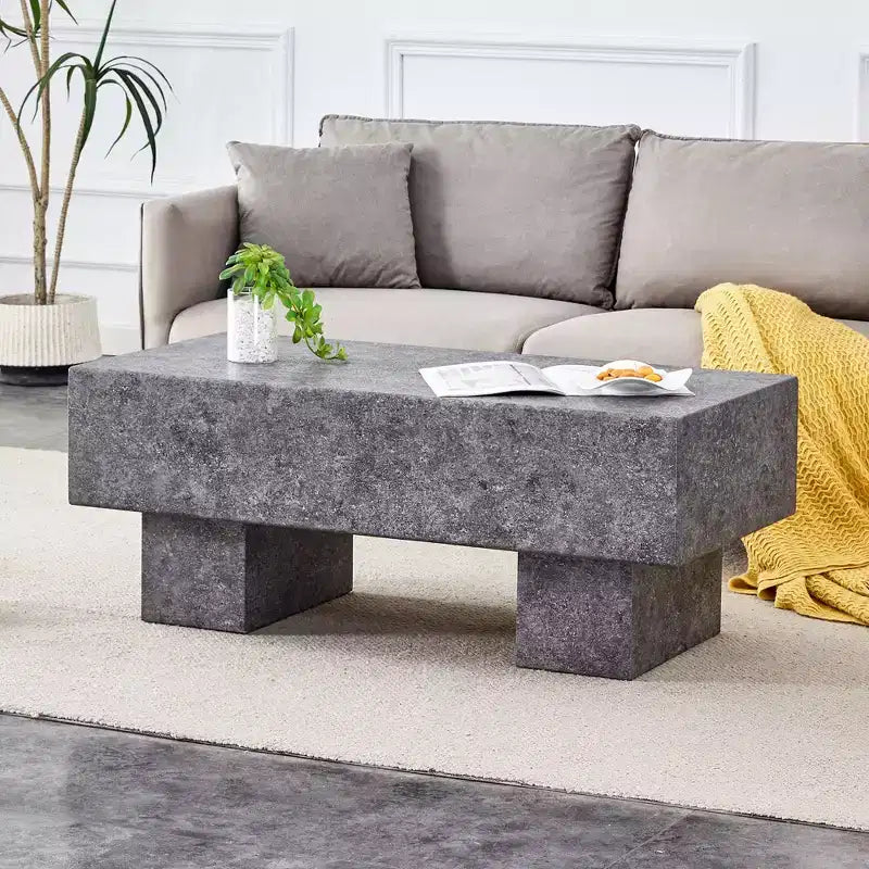 Table basse moderne extra-large de 109 cm, table centrale rectangulaire rustique avec base adaptée aux tapis pour salon et salles de cinéma maison