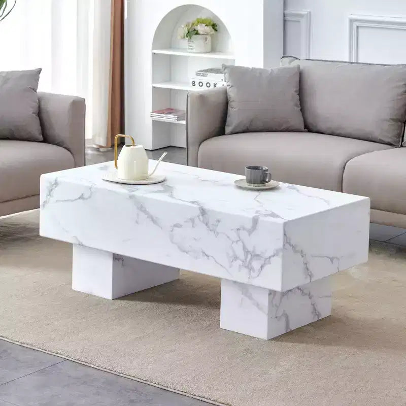 Table basse moderne extra-large de 109 cm, table centrale rectangulaire rustique avec base adaptée aux tapis pour salon et salles de cinéma maison