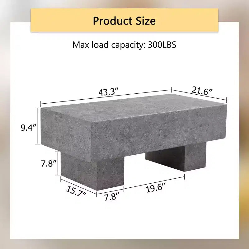 Table basse moderne extra-large de 109 cm, table centrale rectangulaire rustique avec base adaptée aux tapis pour salon et salles de cinéma maison