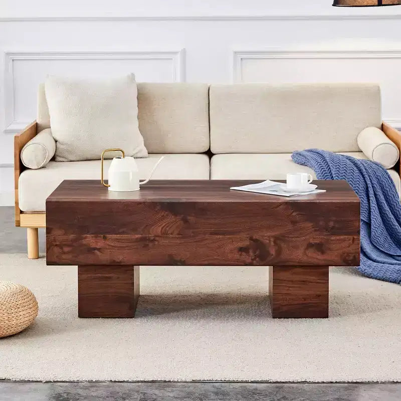 Table basse moderne extra-large de 109 cm, table centrale rectangulaire rustique avec base adaptée aux tapis pour salon et salles de cinéma maison