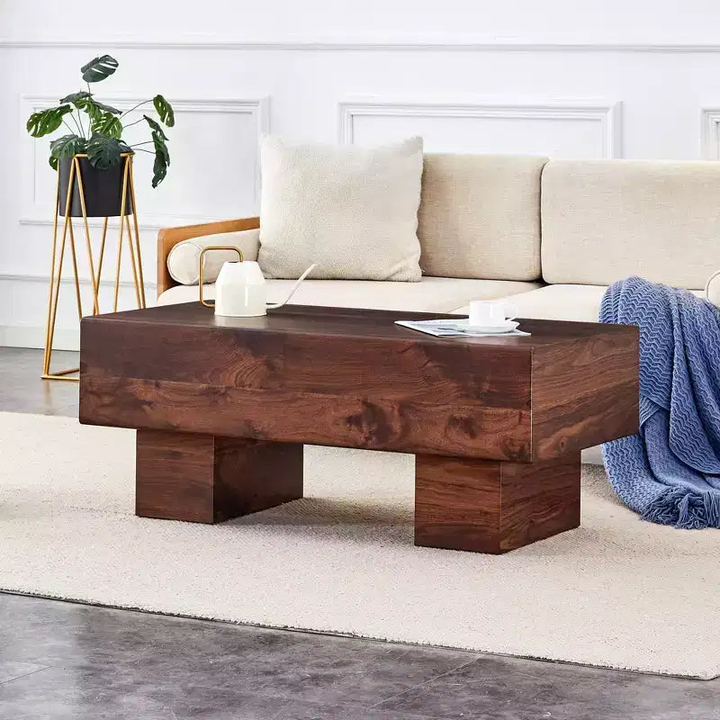 Table basse moderne extra-large de 109 cm, table centrale rectangulaire rustique avec base adaptée aux tapis pour salon et salles de cinéma maison