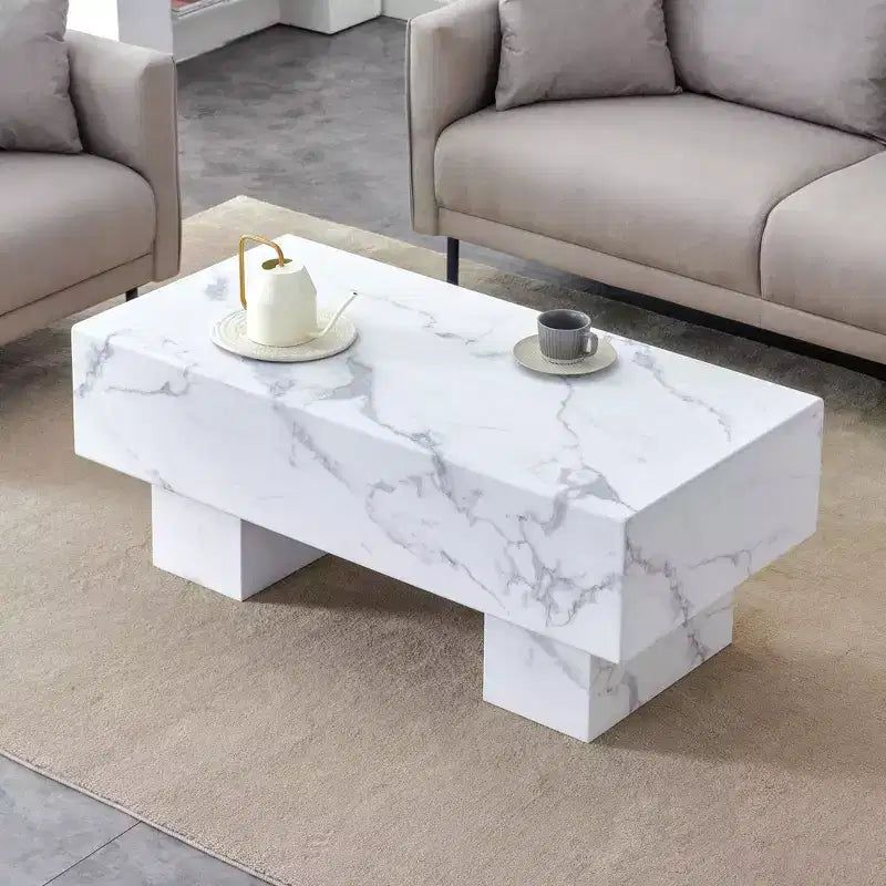 Table basse moderne extra-large de 109 cm, table centrale rectangulaire rustique avec base adaptée aux tapis pour salon et salles de cinéma maison