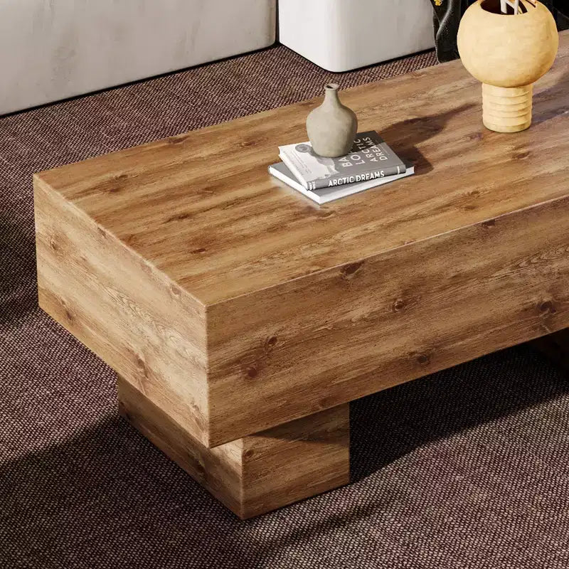 Table basse moderne extra-large de 109 cm, table centrale rectangulaire rustique avec base adaptée aux tapis pour salon et salles de cinéma maison