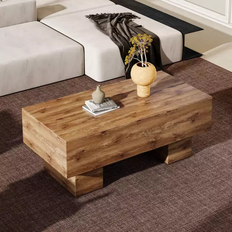 Table basse moderne extra-large de 109 cm, table centrale rectangulaire rustique avec base adaptée aux tapis pour salon et salles de cinéma maison