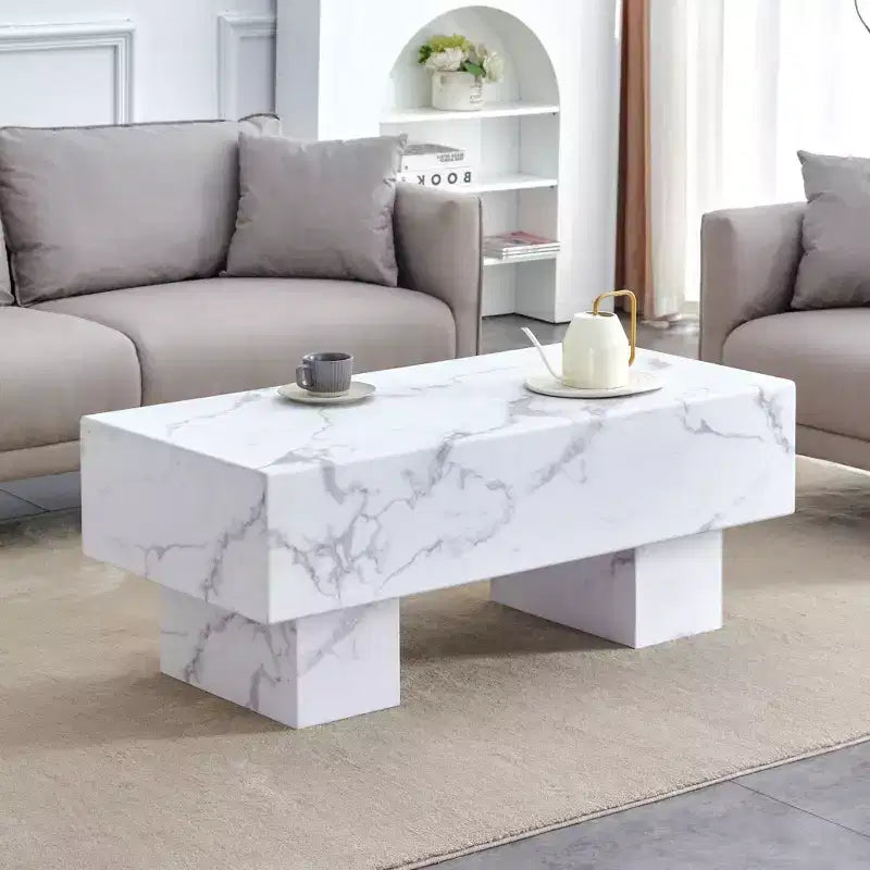 Table basse moderne extra-large de 109 cm, table centrale rectangulaire rustique avec base adaptée aux tapis pour salon et salles de cinéma maison
