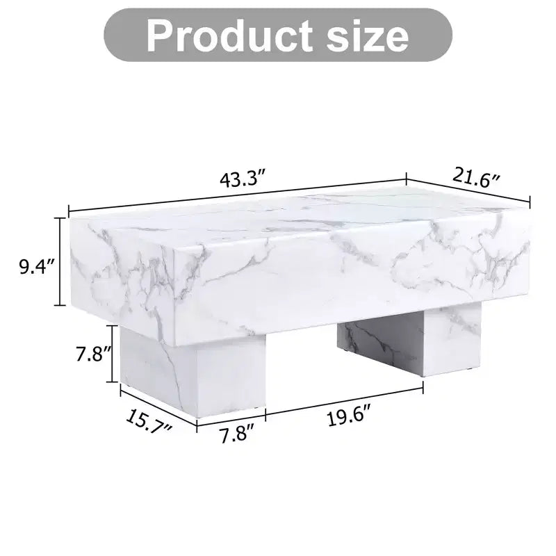 Table basse moderne extra-large de 109 cm, table centrale rectangulaire rustique avec base adaptée aux tapis pour salon et salles de cinéma maison