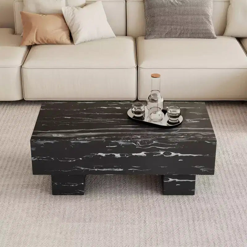 Table basse moderne extra-large de 109 cm, table centrale rectangulaire rustique avec base adaptée aux tapis pour salon et salles de cinéma maison