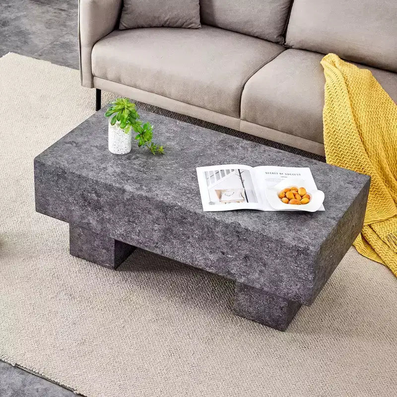 Table basse moderne extra-large de 109 cm, table centrale rectangulaire rustique avec base adaptée aux tapis pour salon et salles de cinéma maison