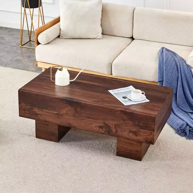 Table basse moderne extra-large de 109 cm, table centrale rectangulaire rustique avec base adaptée aux tapis pour salon et salles de cinéma maison