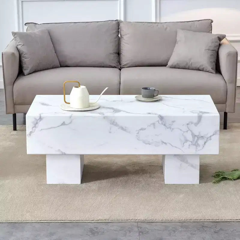 Table basse moderne extra-large de 109 cm, table centrale rectangulaire rustique avec base adaptée aux tapis pour salon et salles de cinéma maison