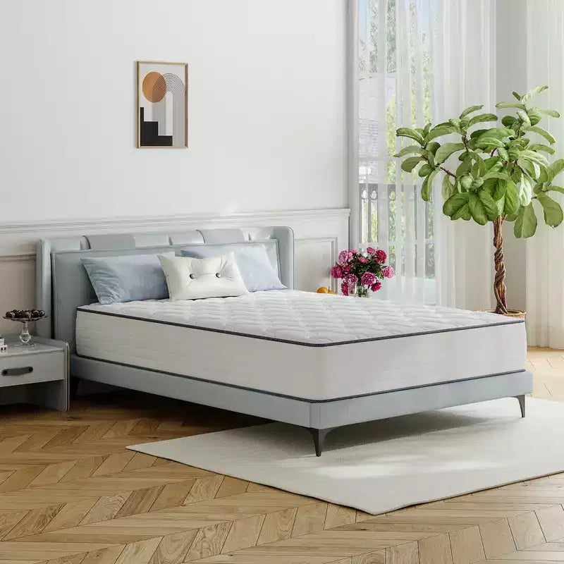 Matelas hybride en mousse à mémoire de forme rafraîchissante, livré en boîte, blanc