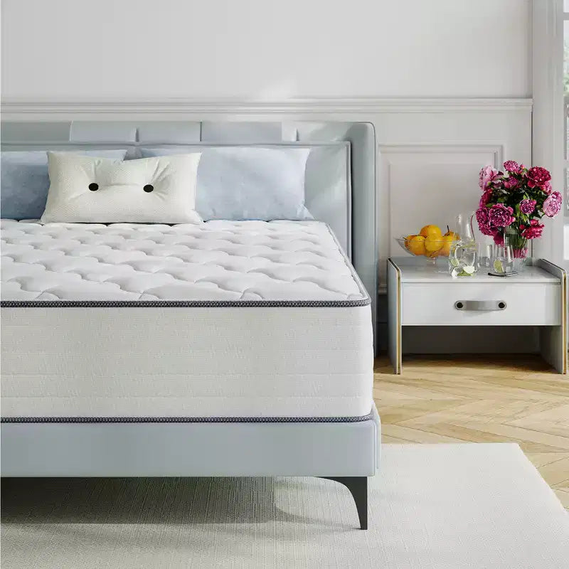 Matelas hybride en mousse à mémoire de forme rafraîchissante, livré en boîte, blanc