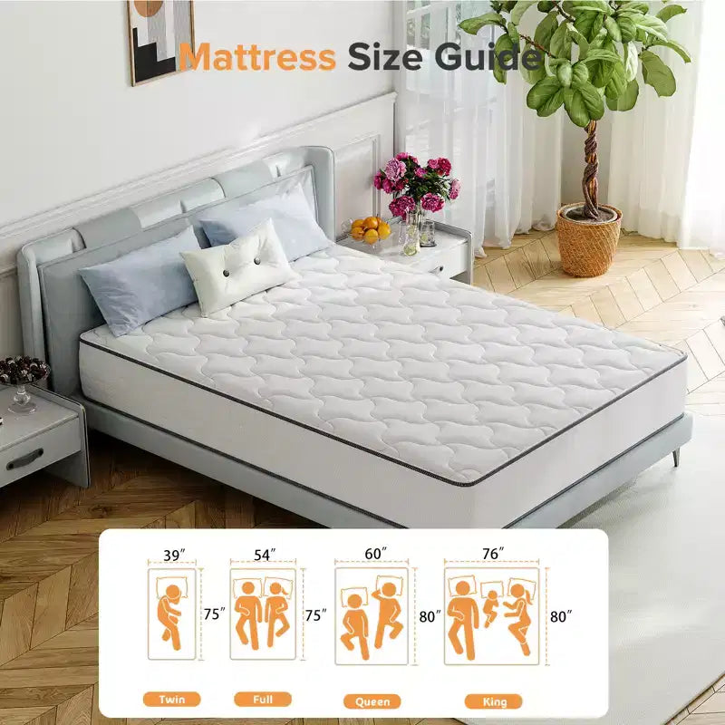 Matelas hybride en mousse à mémoire de forme rafraîchissante, livré en boîte, blanc