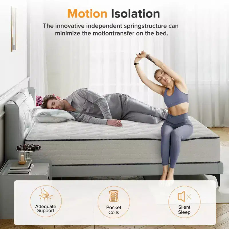 Matelas hybride en mousse à mémoire de forme rafraîchissante, livré en boîte, blanc