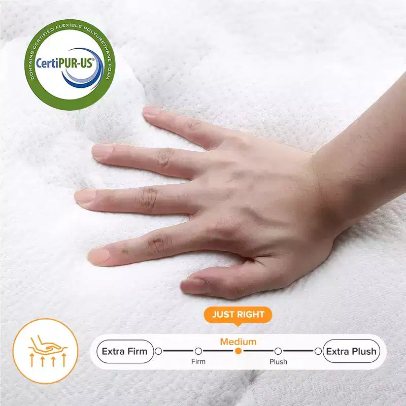 Matelas hybride en mousse à mémoire de forme rafraîchissante, livré en boîte, blanc