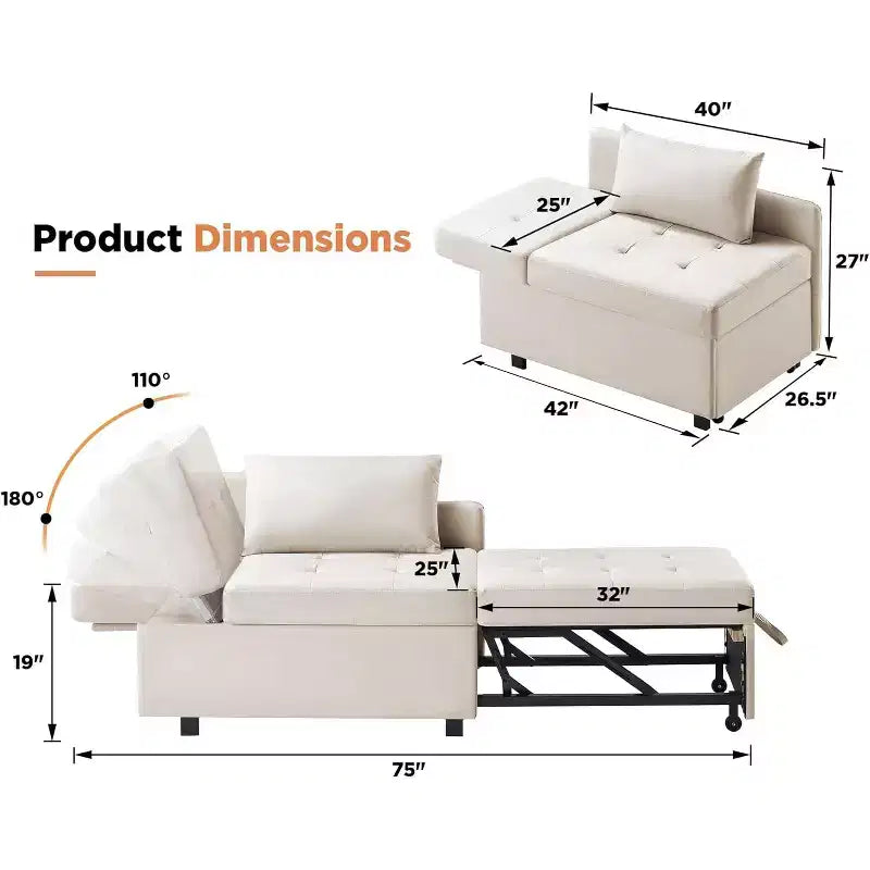 Fauteuil-lit 3-en-1 avec dossier réglable, causeuse pliable, fauteuil inclinable