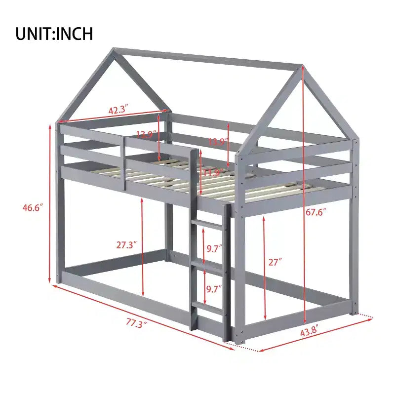Lit superposé jumeau en bois d'hévéa avec échelle, barrières de sécurité, lit superposé en forme de maison blanc