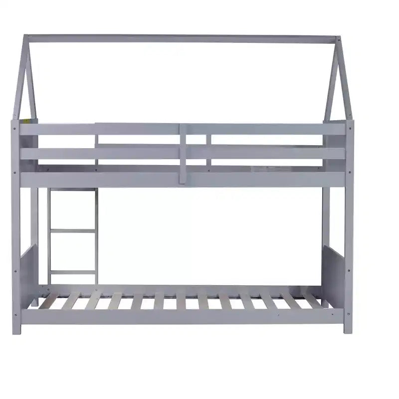 Lits superposés jumeaux avec têtes, pieds de lit et balustrades Gris