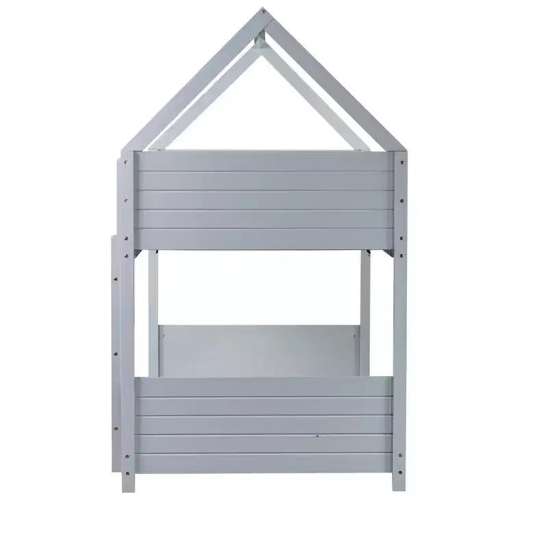 Lits superposés jumeaux avec têtes, pieds de lit et balustrades Gris