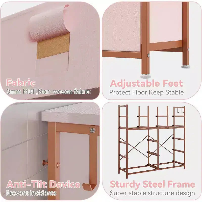 Commode de 100 cm de haut pour chambre à coucher avec 12 tiroirs, commode avec poches latérales et crochets, cadre en acier robuste, plateau en bois, poignée facile à tirer