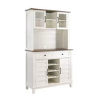 Bar de ferme 72 po – Meuble de rangement pour le vin avec casier à 9 bouteilles, 4 porte-verres et étagère réglable, blanc