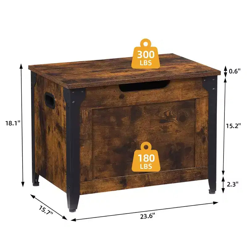 Coffre de rangement en bois, banc de rangement d'entrée avec charnière de sécurité et couvercle relevable pour entrée, salon, marron rustique