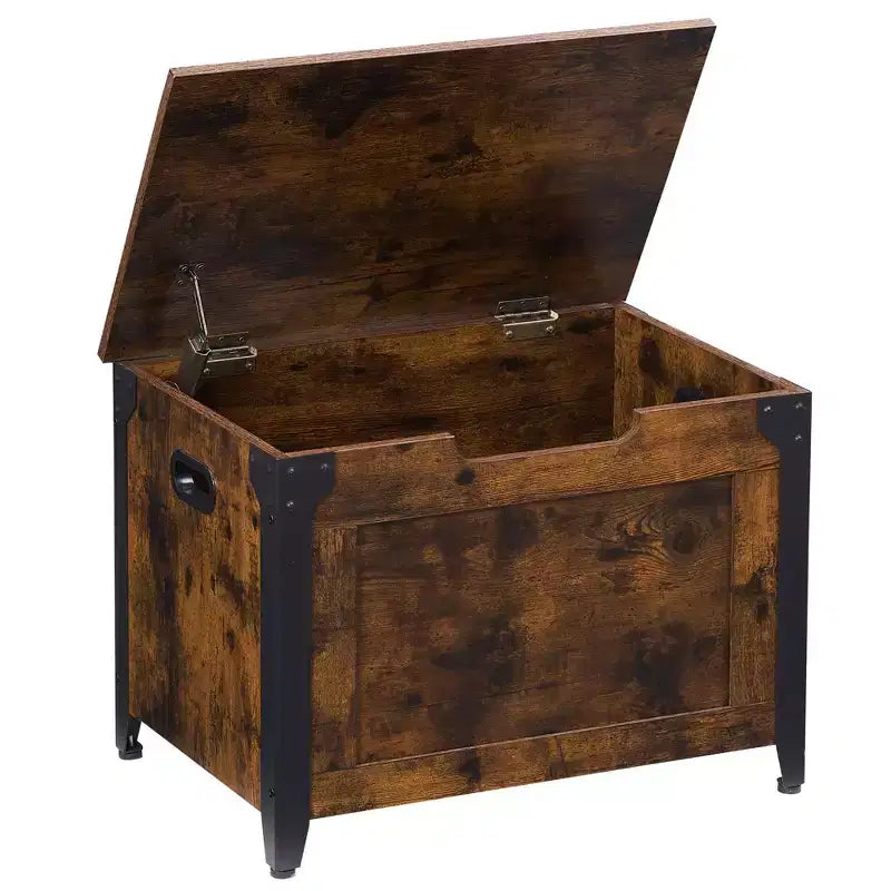 Coffre de rangement en bois, banc de rangement d'entrée avec charnière de sécurité et couvercle relevable pour entrée, salon, marron rustique