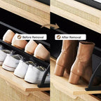 Meuble à chaussures 2 tiroirs basculants avec 1 tiroir, organiseur de chaussures en rotin avec pieds en métal, meuble à chaussures fin autonome