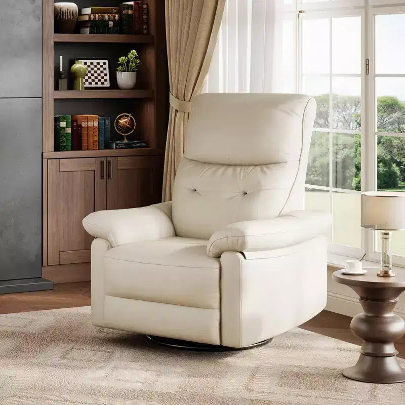 Fauteuil inclinable électrique, Fauteuil inclinable pivotant en cuir PU avec ports USB, Fauteuil de salon inclinable rembourré pour chambre d'enfant, Fauteuil ergonomique, Beige