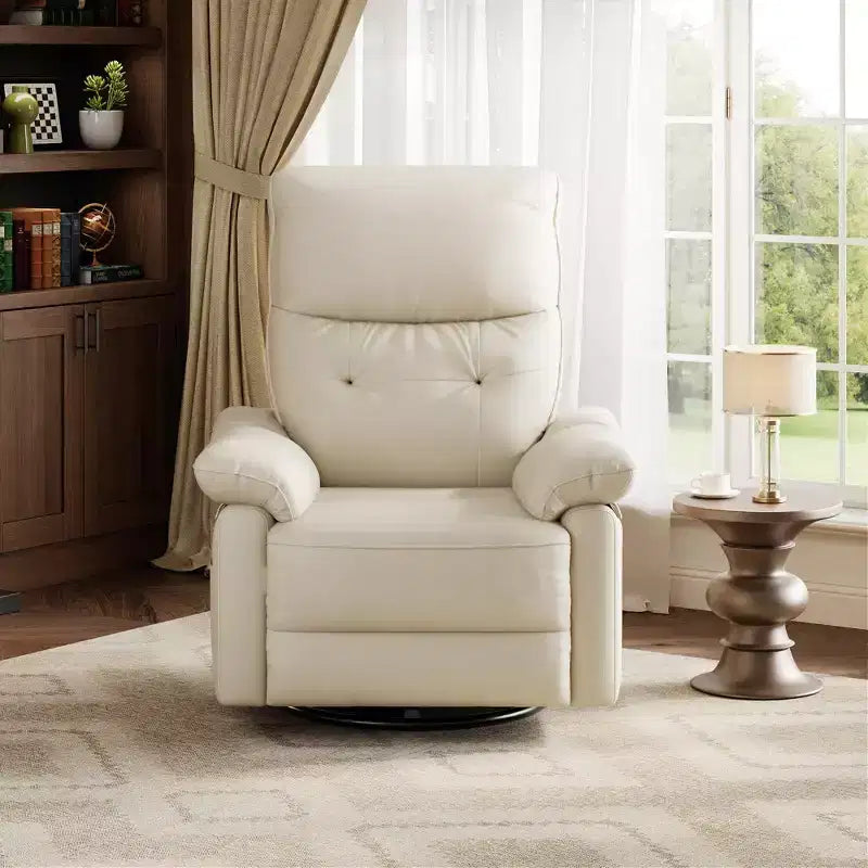 Fauteuil inclinable électrique, Fauteuil inclinable pivotant en cuir PU avec ports USB, Fauteuil de salon inclinable rembourré pour chambre d'enfant, Fauteuil ergonomique, Beige
