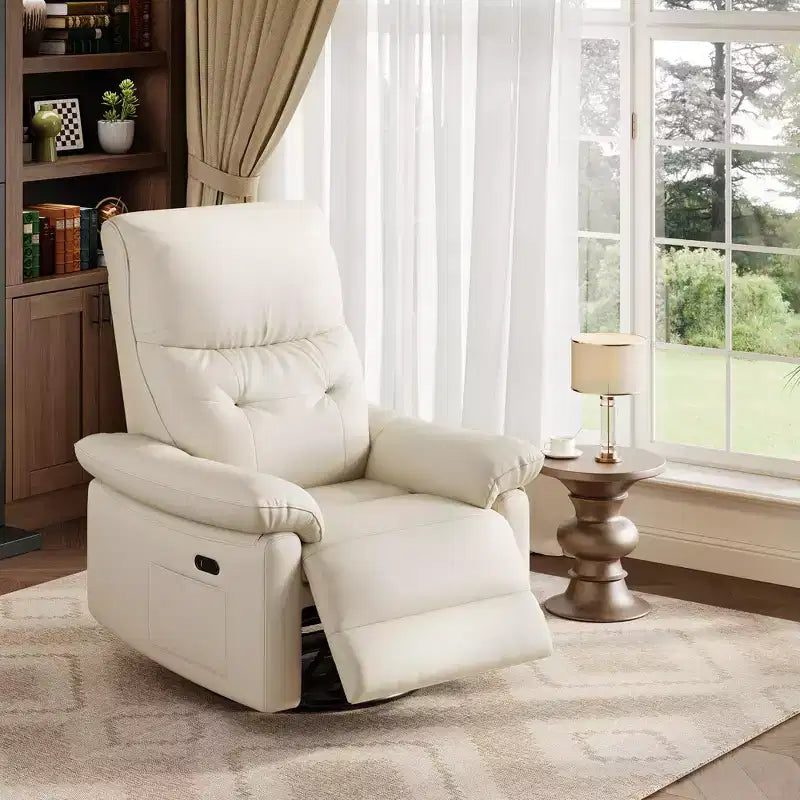Fauteuil inclinable électrique, Fauteuil inclinable pivotant en cuir PU avec ports USB, Fauteuil de salon inclinable rembourré pour chambre d'enfant, Fauteuil ergonomique, Beige