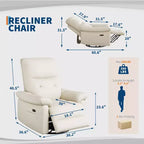 Fauteuil inclinable électrique, Fauteuil inclinable pivotant en cuir PU avec ports USB, Fauteuil de salon inclinable rembourré pour chambre d'enfant, Fauteuil ergonomique, Beige
