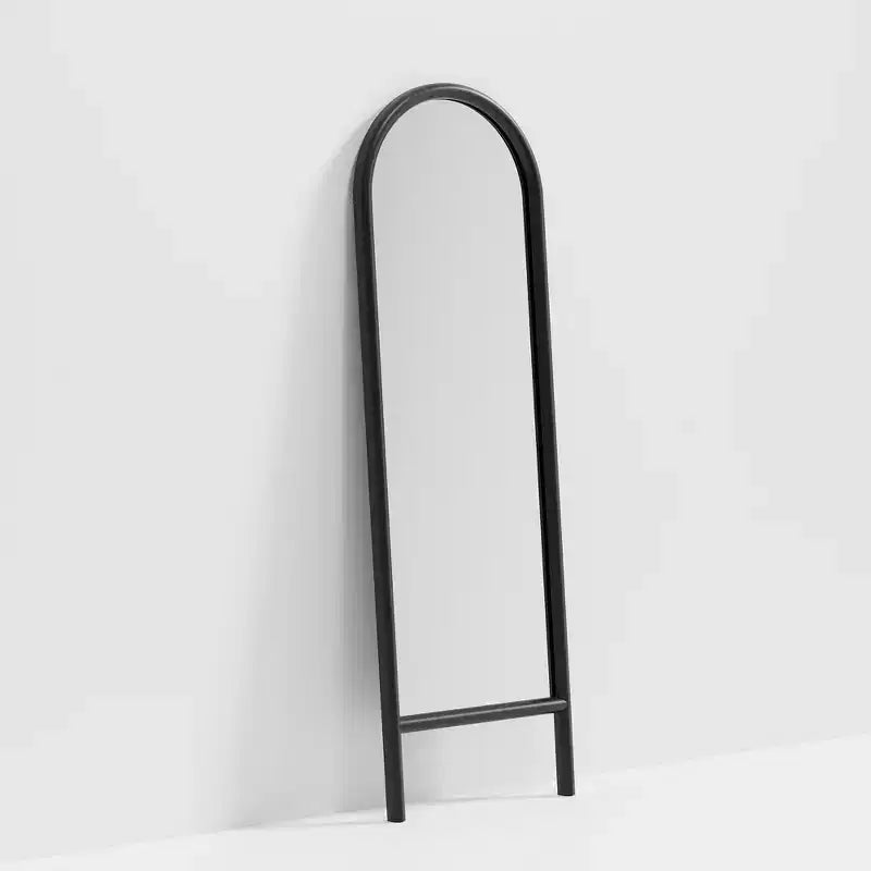 Miroir encadré en bois massif noir, style échelle, avec arc, 21 po l. x 64 po H