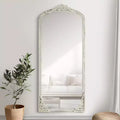 PexFix 28 in. W x 67 in. H Rustic Arched Solid Wood Framed DIY Carved Full Length Mirror in Weathered White