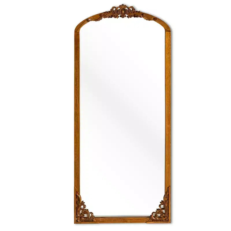 Miroir pleine longueur sculpté DIY rustique encadré en bois massif à arche de 30 po L x 69 po H, couleur or