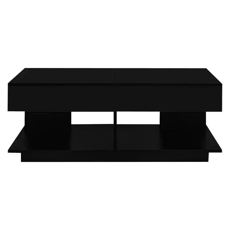 Table basse moderne relevable, 2 tiroirs cachés au fini lustré, table centrale rectangulaire multifonctionnelle pour salon