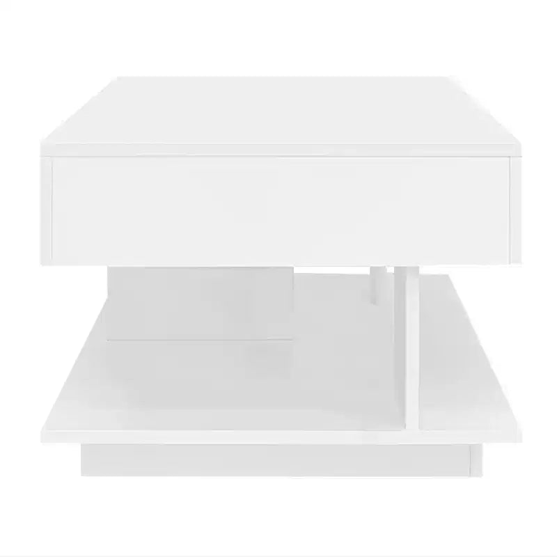 Table basse moderne relevable, 2 tiroirs cachés au fini lustré, table centrale rectangulaire multifonctionnelle pour salon