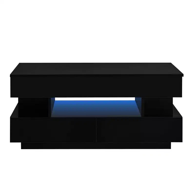 Table basse moderne relevable, 2 tiroirs cachés au fini lustré, table centrale rectangulaire multifonctionnelle pour salon