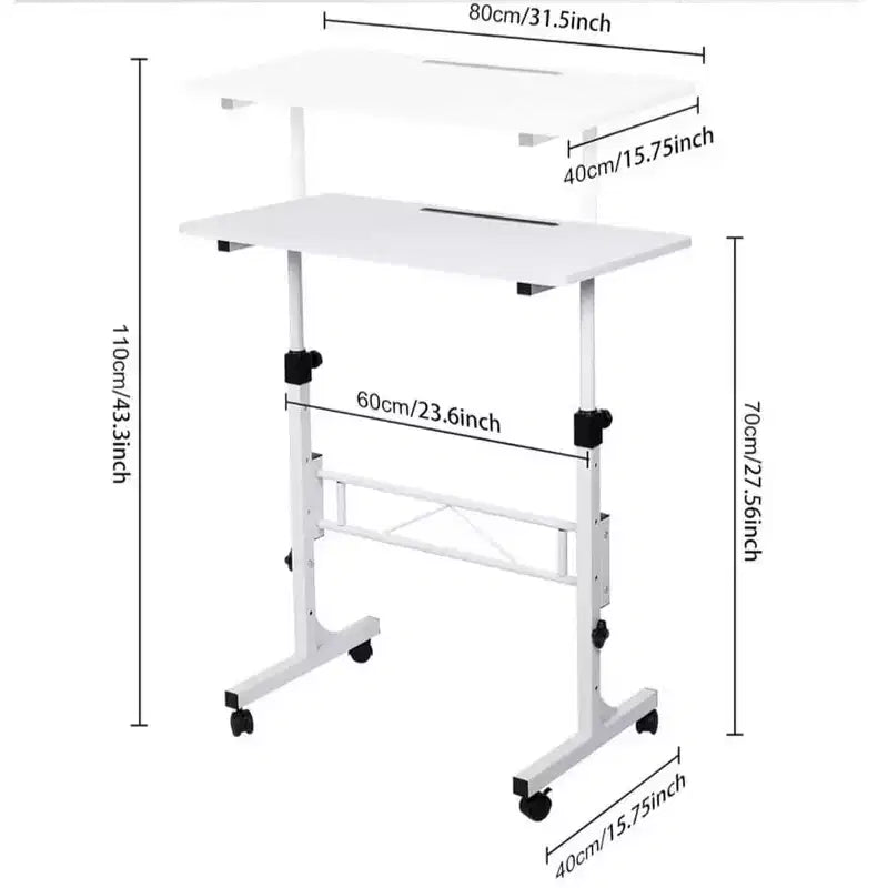 Bureau debout réglable en hauteur - Petit bureau mobile avec roulettes, table d'ordinateur portable portable, plage de 80-110 cm pour le bureau à domicile, la salle de classe (Noir 81 x 41 cm)