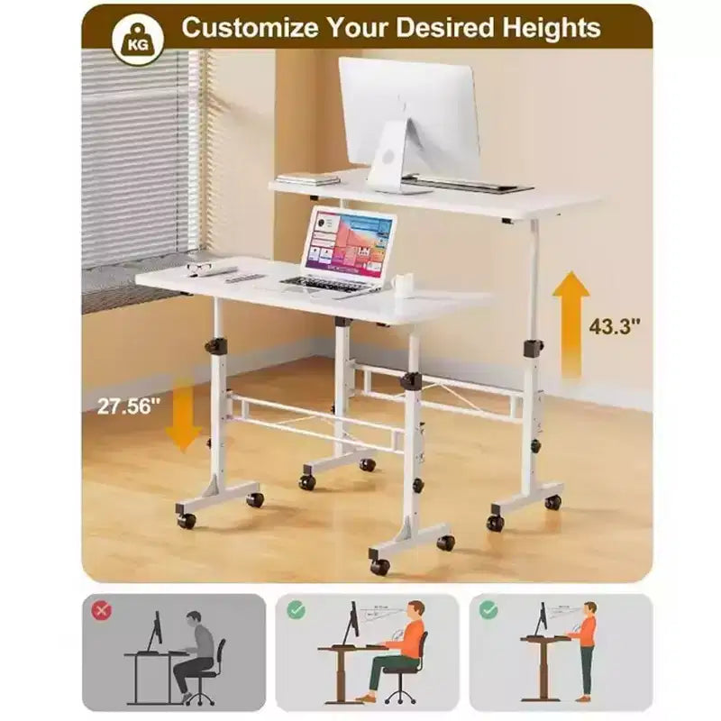 Bureau debout réglable en hauteur - Petit bureau mobile avec roulettes, table d'ordinateur portable portable, plage de 80-110 cm pour le bureau à domicile, la salle de classe (Noir 81 x 41 cm)