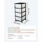 Chariot de rangement en plastique à 4 tiroirs avec roulettes, Organiseur de rangement roulant pour placard avec séparateurs, Transparent et Noir