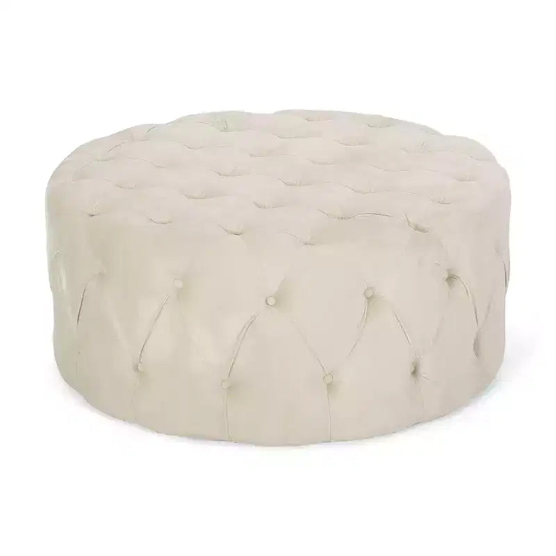 Pouf circulaire capitonné en velours Modern Glam