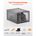 Lot de 9 boîtes de rangement à chaussures empilables transparentes avec porte magnétique, convient aux pointures jusqu'à 47 EU, noir transparent