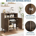 Meuble buffet enfilade cannelé de 42 pouces, rangement style milieu de siècle avec étagères ouvertes et portes, pieds en métal noir