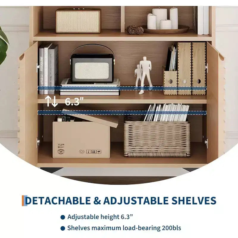 Meuble buffet enfilade cannelé de 42 pouces, rangement style milieu de siècle avec étagères ouvertes et portes, pieds en métal noir